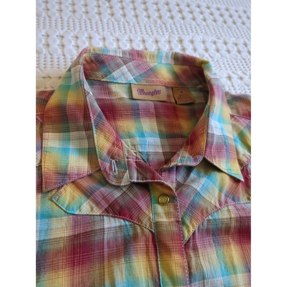 Wrangler Plaid Rainbow Western Pearl Snap Long Sleeve Size Medium Top